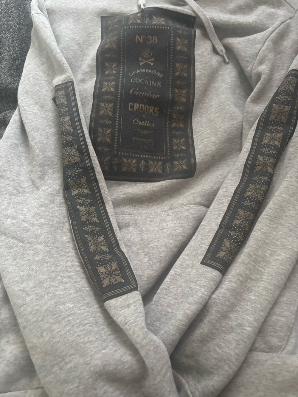 Crooks & Castles Gray Crewneck Sweatshirt with Black & Gold Graphic